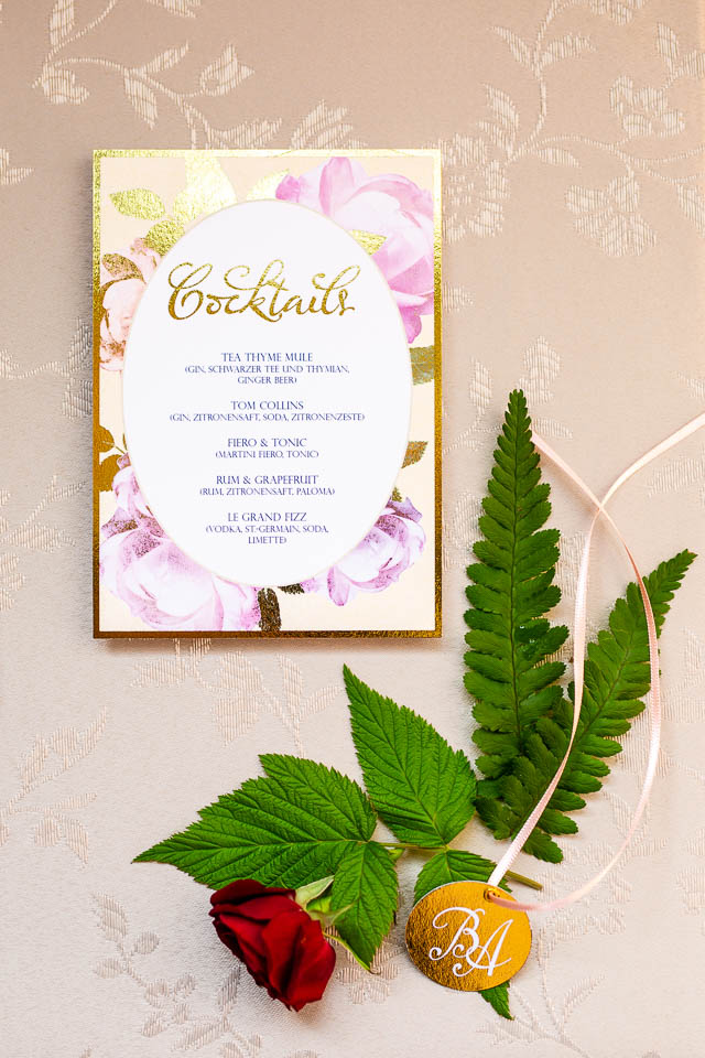 Cocktailkarte Design für Hochzeit